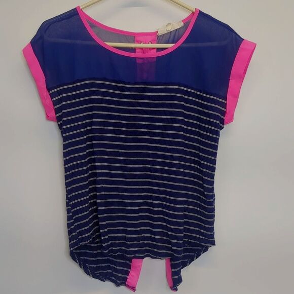 Miss Daisy Striped Sheer Shirt Sleeve Blouse Women's Regular Size Medium - Picture 1 of 9
